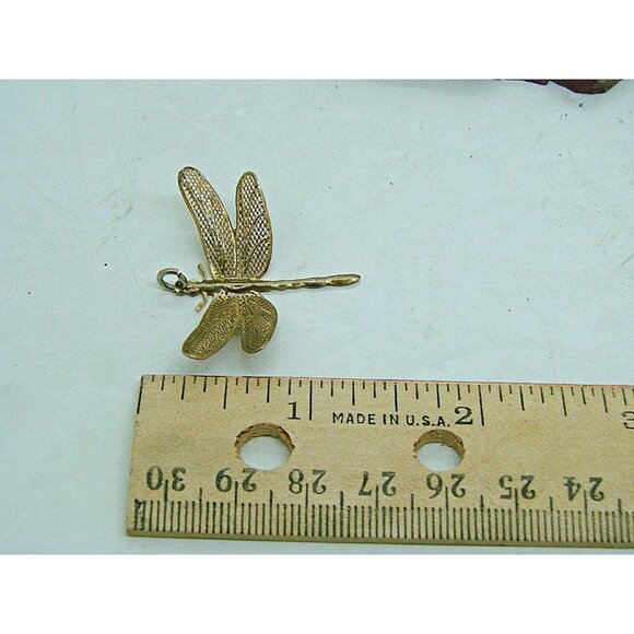 Vintage Dragonfly Fashion Pendant Delicate Lace Gold Tone 1.5 x1.5" - Picture 7 of 8
